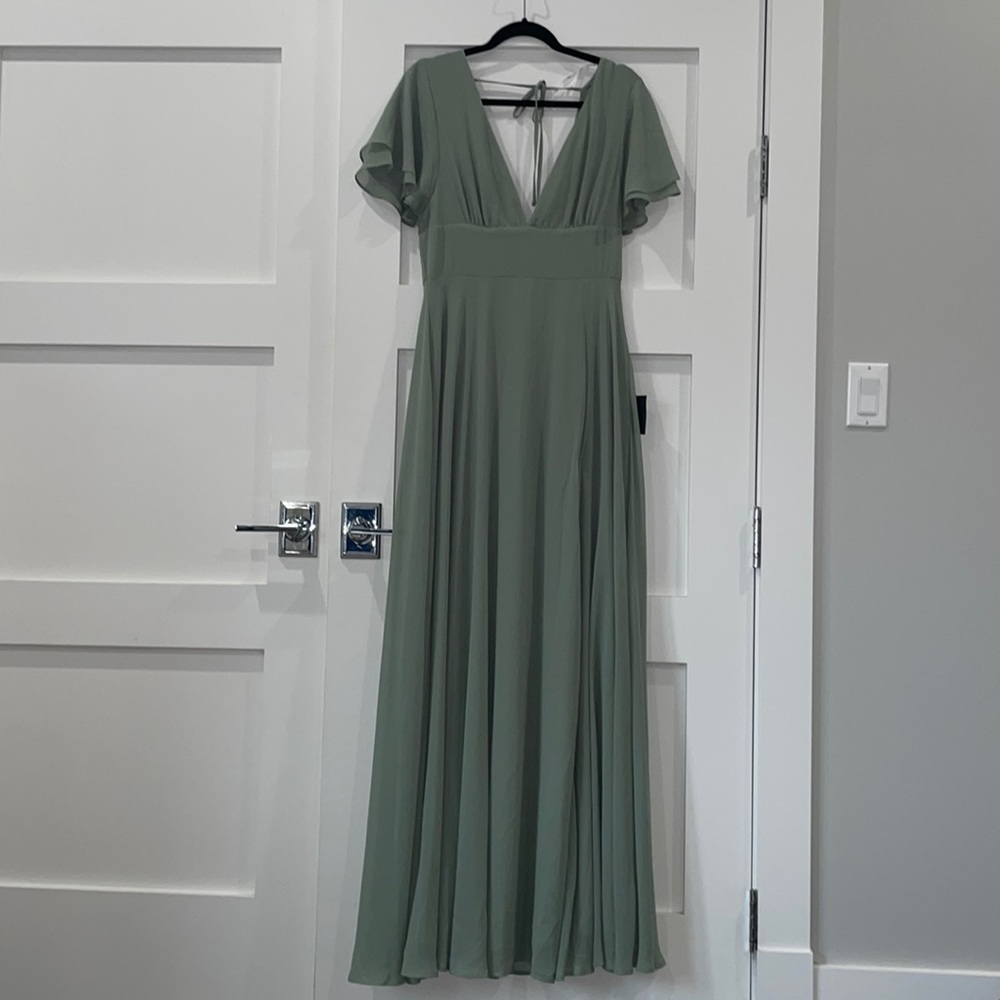 NWT: Bridesmaid or wedding guest dress. Sage green maxi dress